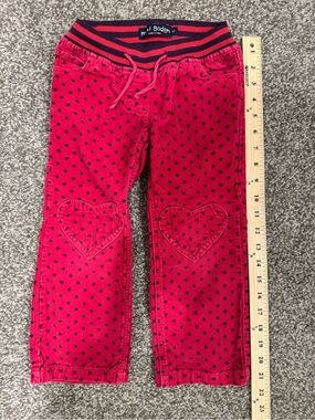 Mini Boden Toddler Girl Pink Polka Dot Heart Knee Corduroy Pants